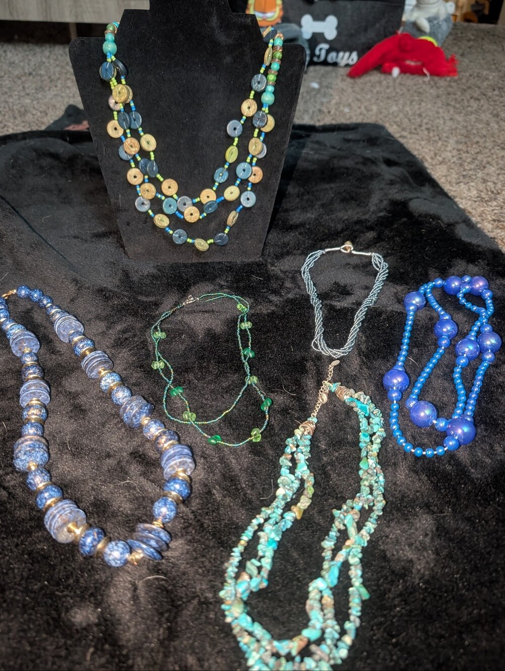 Blue Green Beaded Necklace Lot - Unbranded